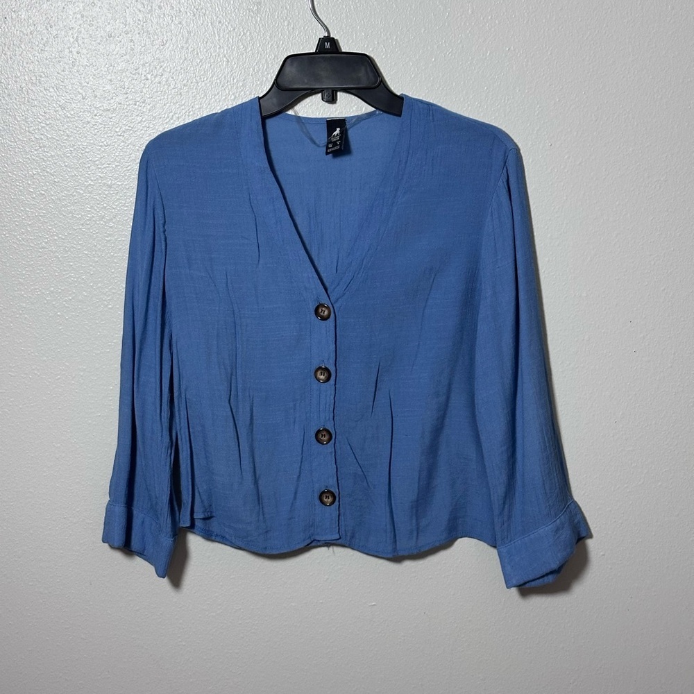 Cuidado Con El Perro Women Blue Button Down Blouse Size S.